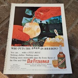 Vintage Old Fitzgerald Kentucky Bourbon Ad Gourmet Magazine 1963 Man Cave Bar